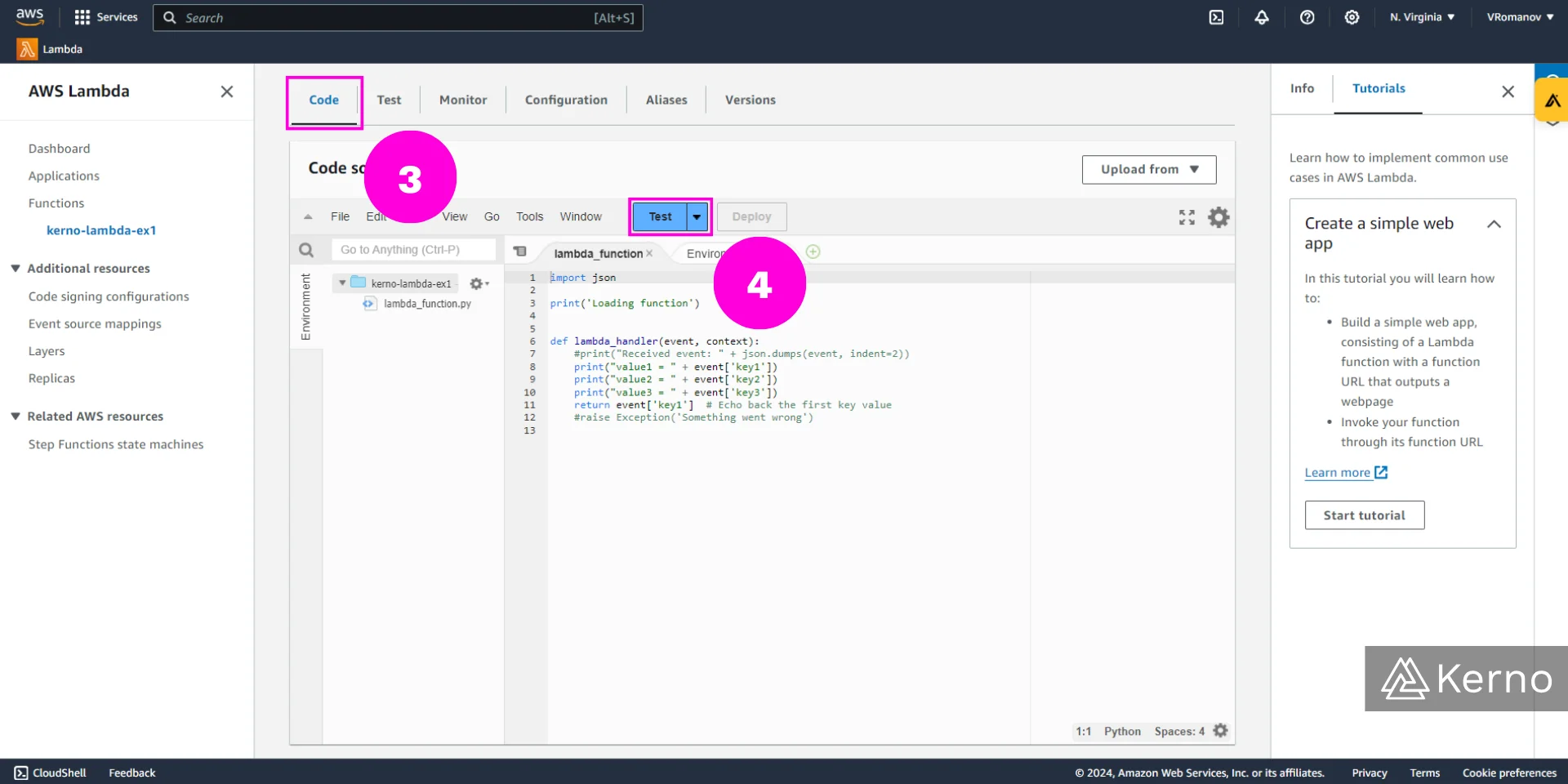 Figure 8 - Serverless Architectures & AWS Lambda Introduction | Locate the Code Source and Start Testing